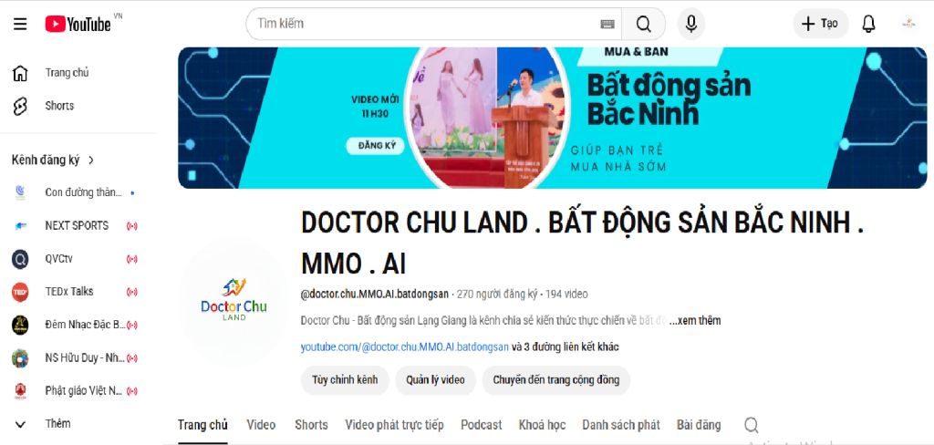 Doctor Chu Land Kênh YouTube Bất động sản Bắc Ninh: Cách tạo kênh youtube mua bán bất động sản 2026